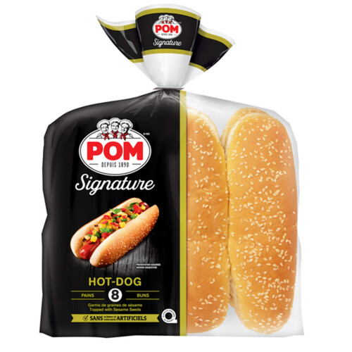 POM Hot Dog Buns Steamed Ultra Moist Sesame Seeds 7 Inch 8 EA