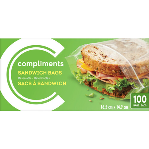Compliments Sandwich Bags Resealable 100 EA