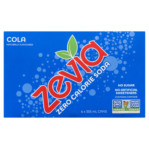 Zevia Zero Calorie Soft Drink Cola Natural 6 x 355 ml (cans)