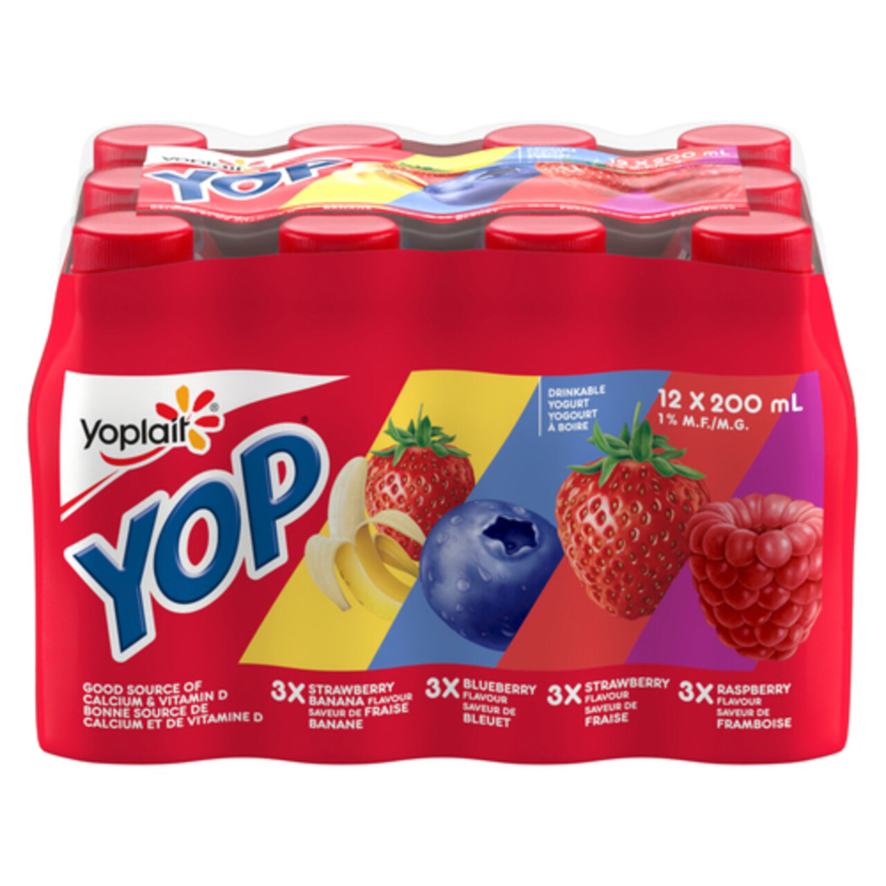 Yoplait Yop 1 Drinkable Yogurt Strawberry Blueberry Raspberry and
