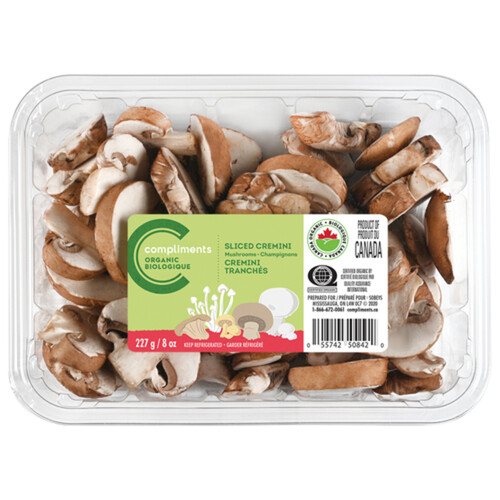 Compliments Organic Mushrooms Cremini Sliced & Washed 227 g