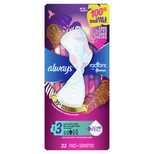 Tampax Radiant Pads Heavy Flow Size 3 With Wings 32 Count