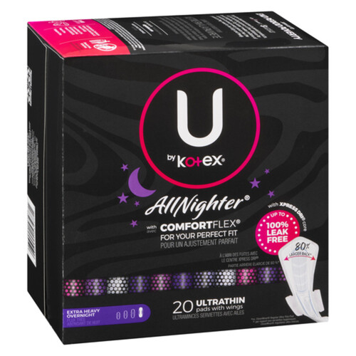 U by Kotex All Nighter Ultra Thin Pads Extra Heavy Overnight With Wings 20  Count - Voilà Online Groceries & Offers