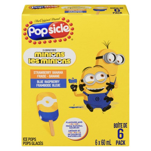 Popsicle Minions Ice Pops Strawberry Banana & Blue Raspberry 6 Count