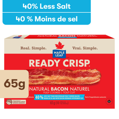 Maple Leaf Ready Crisp Less Salt Natural Bacon Slices Fully Cooked 65 g