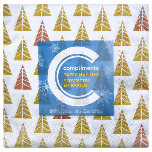 Compliments Napkins Holiday Print 20 EA