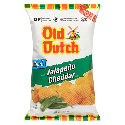 Old Dutch Rip-L Potato Chips Jalapeño Cheddar 220 g