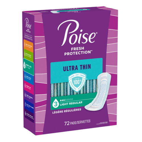 Poise Ultra Thin Light Absorption Pads Regular Length Without Wings 72 Count