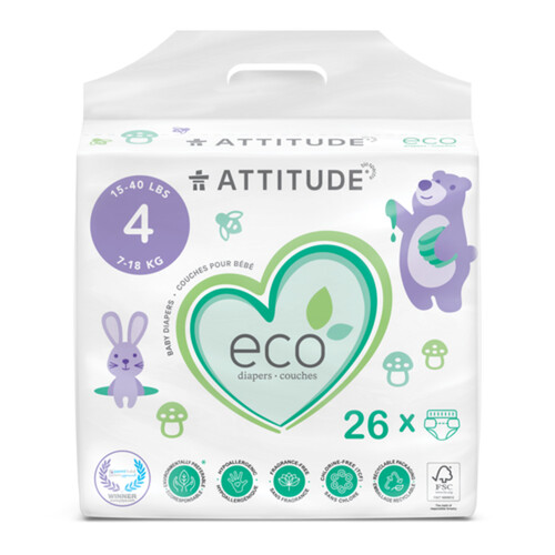 Attitude Eco Baby Diapers Size 4 26 Count