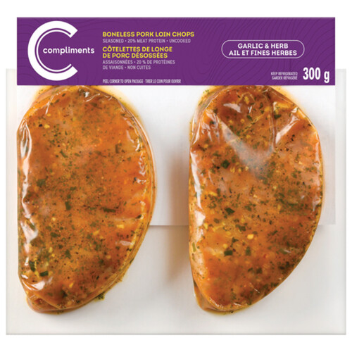 Compliments Pork Loin Chop Boneless Garlic & Herb 300 g