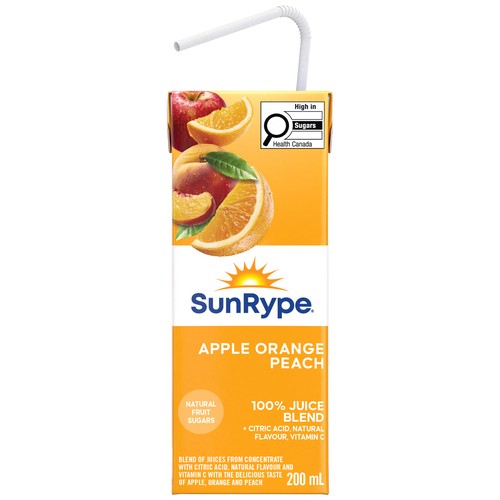SunRype Juice Apple Orange Peach Boxes 5 x 200 ml