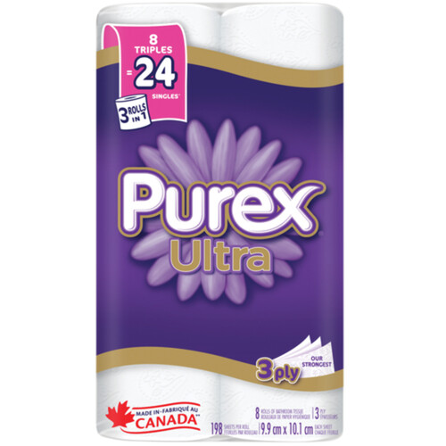 Purex Toliet Paper Ultra 3 Ply 8 Triple Rolls x 198 Sheets