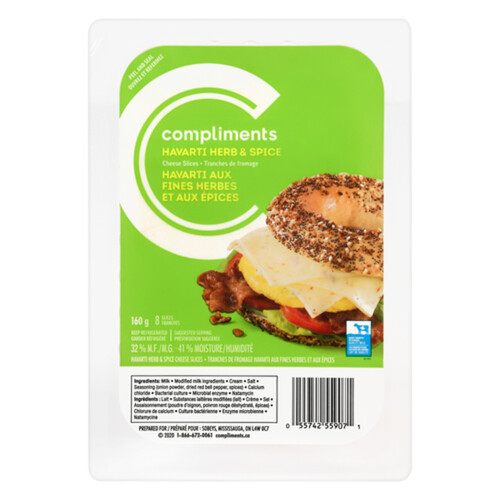 Compliments Sliced Cheese Havarti Herb & Spice 8 Slices 160 g