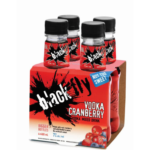 Black Fly Alcoholic Beverage Vodka Cranberry 7% alcohol 4 x 400 ml (bottles) 