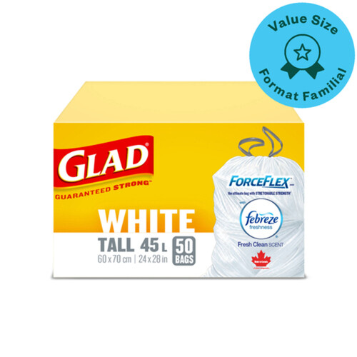 Glad Forceflex Garbage Bags White Fresh Clean Scent Tall 45 L 50 Trash Bags