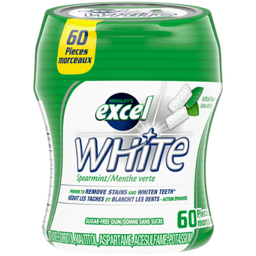Excel Teeth Whitening Chewing Gum White Spearmint 60 Pieces 1 Bottle
