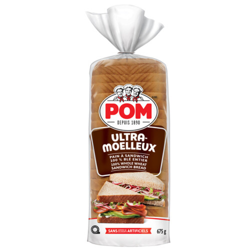 POM 100% Whole Grain Wheat Sandwich Bread Ultra Moelleux Superclub 675 g