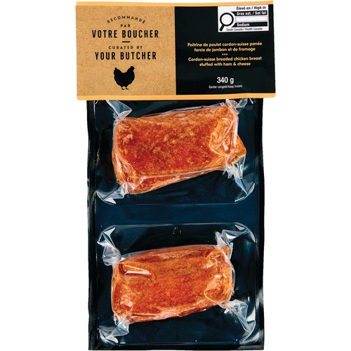 Curated By Your Butcher Frozen Cordon-Suisse Breaded Chicken Breast Stuffed With Ham & Cheese 340 g
