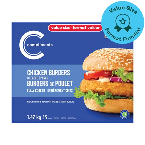 Compliments Frozen Breaded Chicken Burger Fully Cooked 1.47 kg
