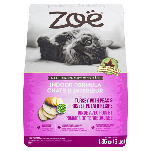 Zoe Dry Cat Food Indoor Formula Turkey With Peas Potato 1.36 kg