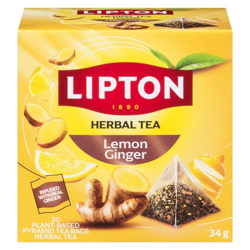 Lipton Herbal Tea Plant-Based Pyramid Lemon Ginger 20 Tea Bags