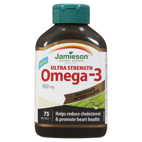 Jamieson Omega-3 Ultra Strength 900 mg Softgels No Fishy Aftertaste 75 Count