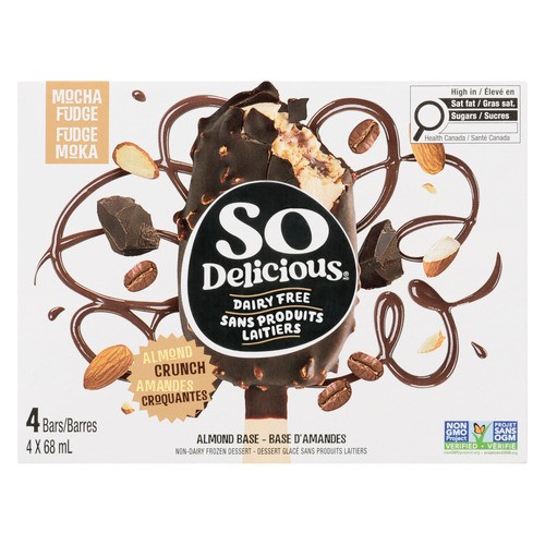 So Delicious Dairy-Free Almond-Based Frozen Dessert Bars Mocha Fudge 4 x 68 ml