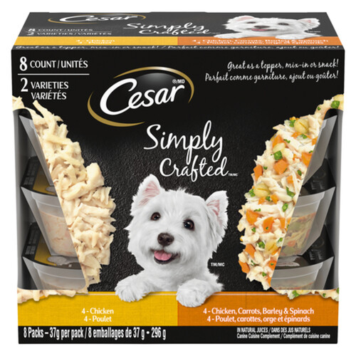 Cesar Wet Dog Food Adult Simply Crafted Chicken - Chicken Carrots Barley & Spinach 8 x 37 g