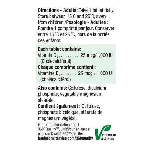 Jamieson Vitamin D3 1000 IU Tablets 100 Count