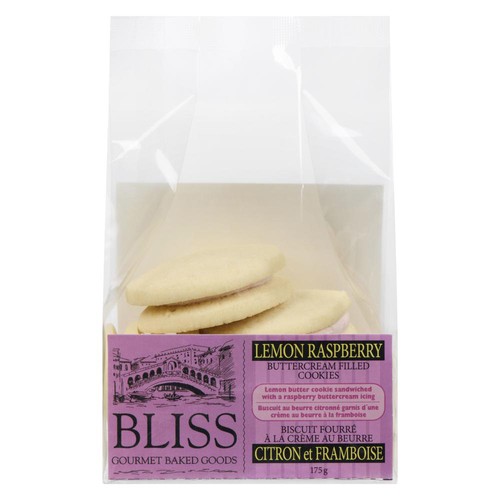 Bliss Gourmet Buttercream Filled Cookies Lemon Raspberry 175 g