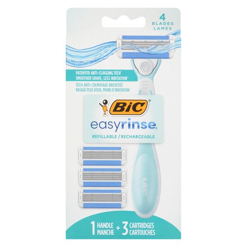 BIC EasyRinse 4 Blades Razor & Blades Refillable 1 Handle + 3 Cartridges