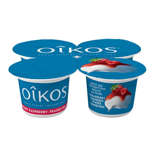 Oikos 2% Greek Yogurt Fruit On The Bottom Strawberry Raspberry 4 x 100 g