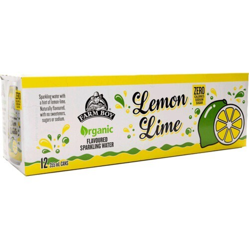 Farm Boy Organic Sparkling Water Lemon Lime 12 x 355 ml (cans)