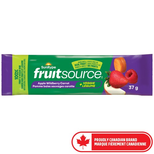 SunRype Fruitsource 100% Fruit And Veggie Bar Apple Wildberry Carrot 37 g