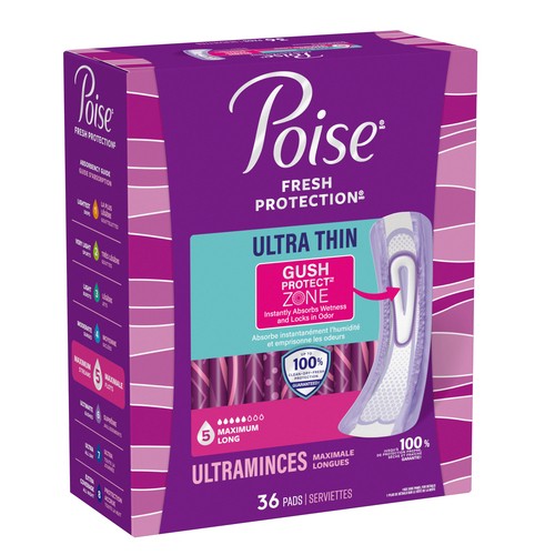 Poise Ultra Thin Maximum Absorption Pads Long Length 36 Count