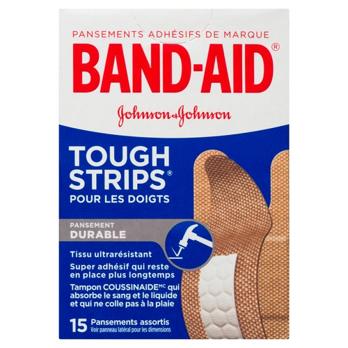 Band-Aid Tough Strips Finger Bandages Assorted Sizes 15 EA