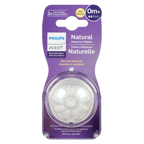 Philips Baby Bottle Nipple Natural Response 0m+ 2x Flow 2 Nipples