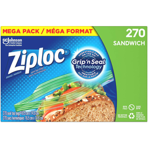 Ziploc Sandwich Bags Grip 'n Seal Technology Mega Pack 270 Bags