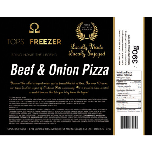 Tops Freezer Frozen Pizza Beef & Onion 390 g