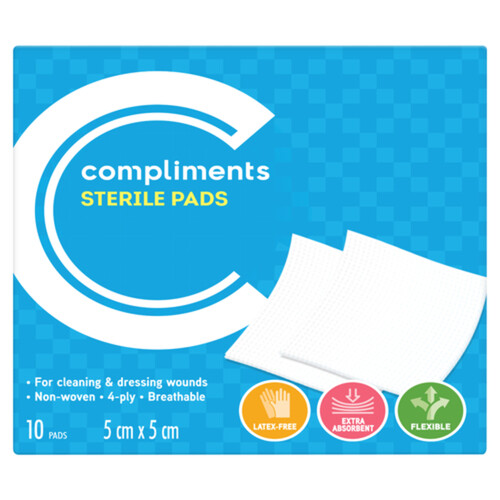 Compliments Sterile Gauze Pads 5 cm x 5 cm 10 Count