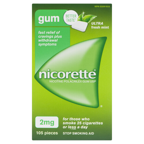 Nicorette Anti-Smoking Aid Gum Ultra Fresh Mint 2 mg 105 Pieces