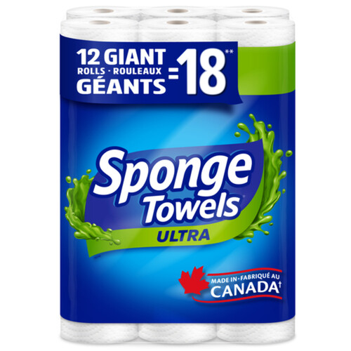 SpongeTowels Ultra Paper Towel 12 Giant Rolls=18 Rolls