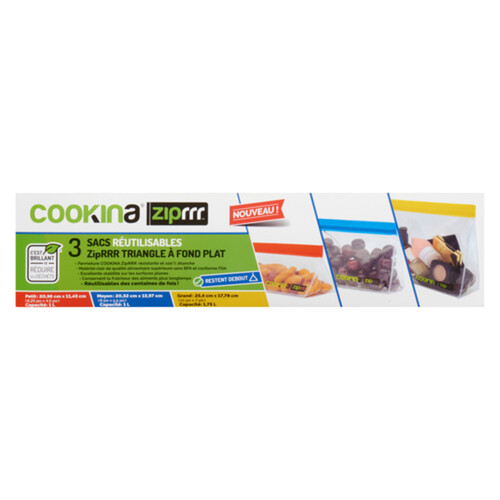 Cookina Reusable Ziprrr Storage & Freezer Bags 3 EA