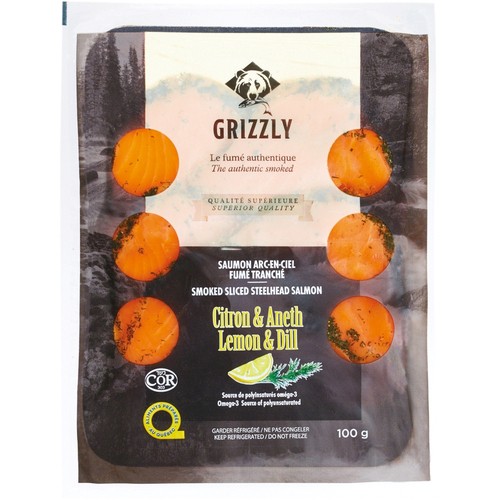 Grizzly Frozen  Smoked Sliced Salmon Lemon & Dill 100 g