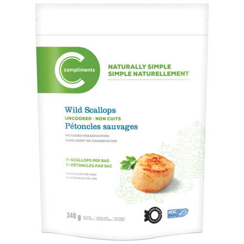 Compliments Green Frozen Uncooked Wild Scallops 340 g