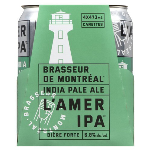 Brasseur De Montreal L'Amer IPA Beer 6.8% Alcohol 4 x 473 ml (cans)