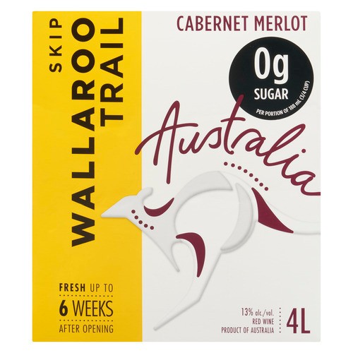 Wallaroo Trail Skip Red Wine 13% Alcohol Cabernet Merlot 4 L