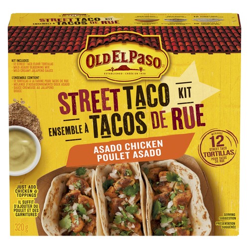 Old El Paso Street Taco Kit Asado Chicken 12 Soft Flour Tortillas with Sauce and Seasoning 320 g