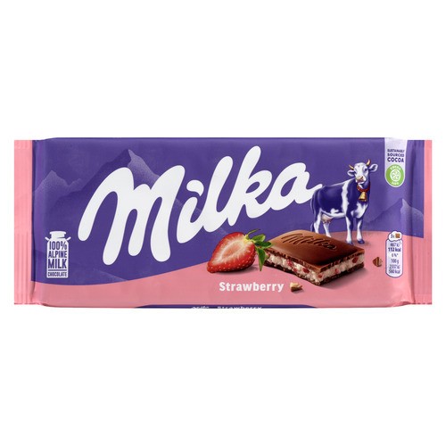 Milka 100% Alpine Milk Chocolate Bar Strawberry 100 g