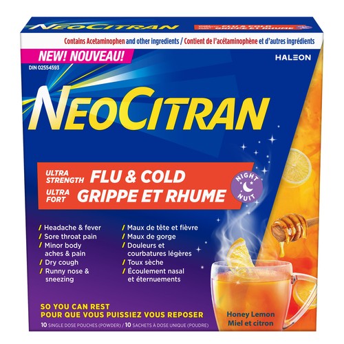 NeoCitran Flu & Cold Ultra Strength Nighttime Honey Lemon 10 Pack